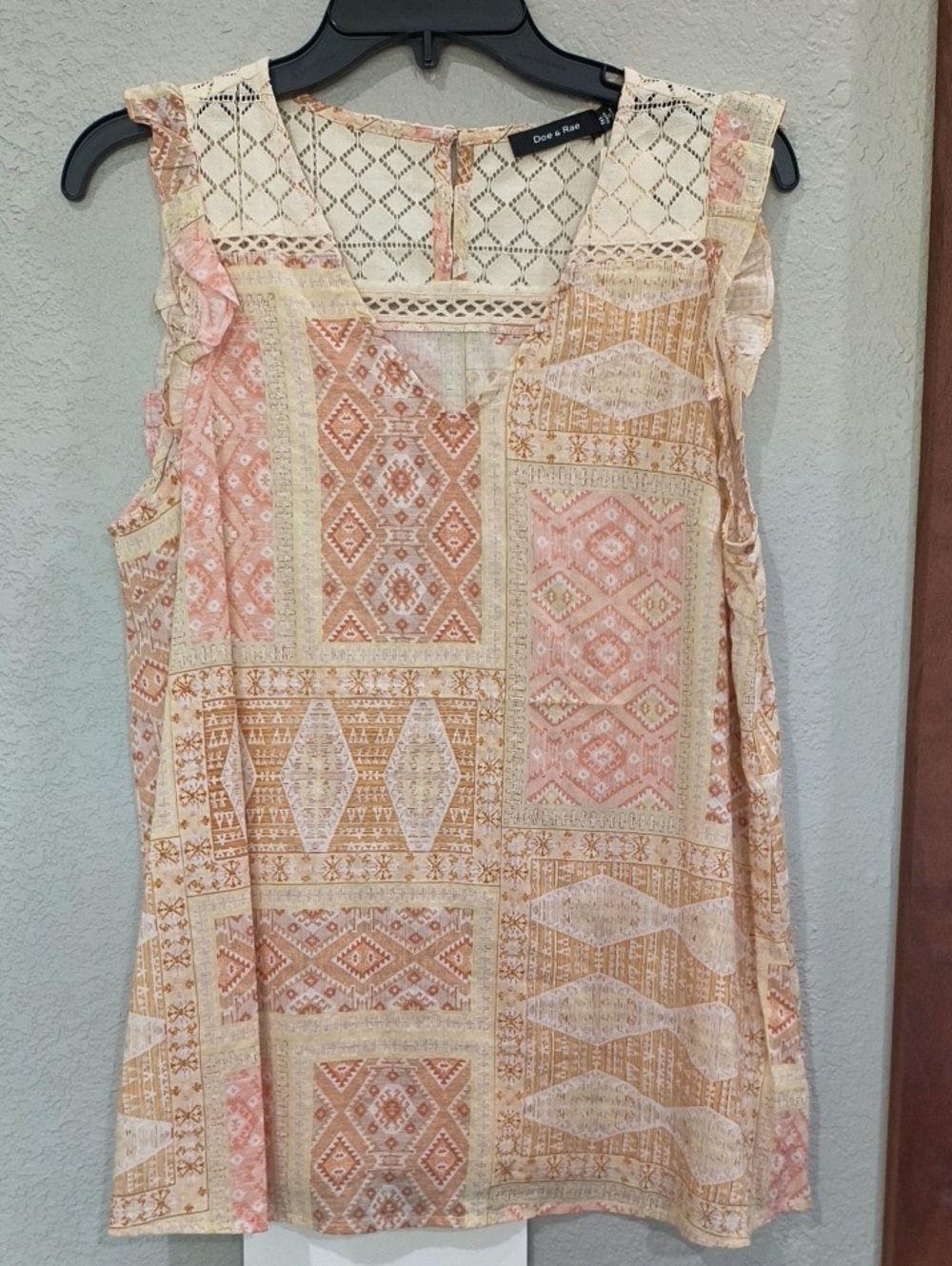 Doe & Rae Peach and Cream Patchwork Sleeveless Camisole
